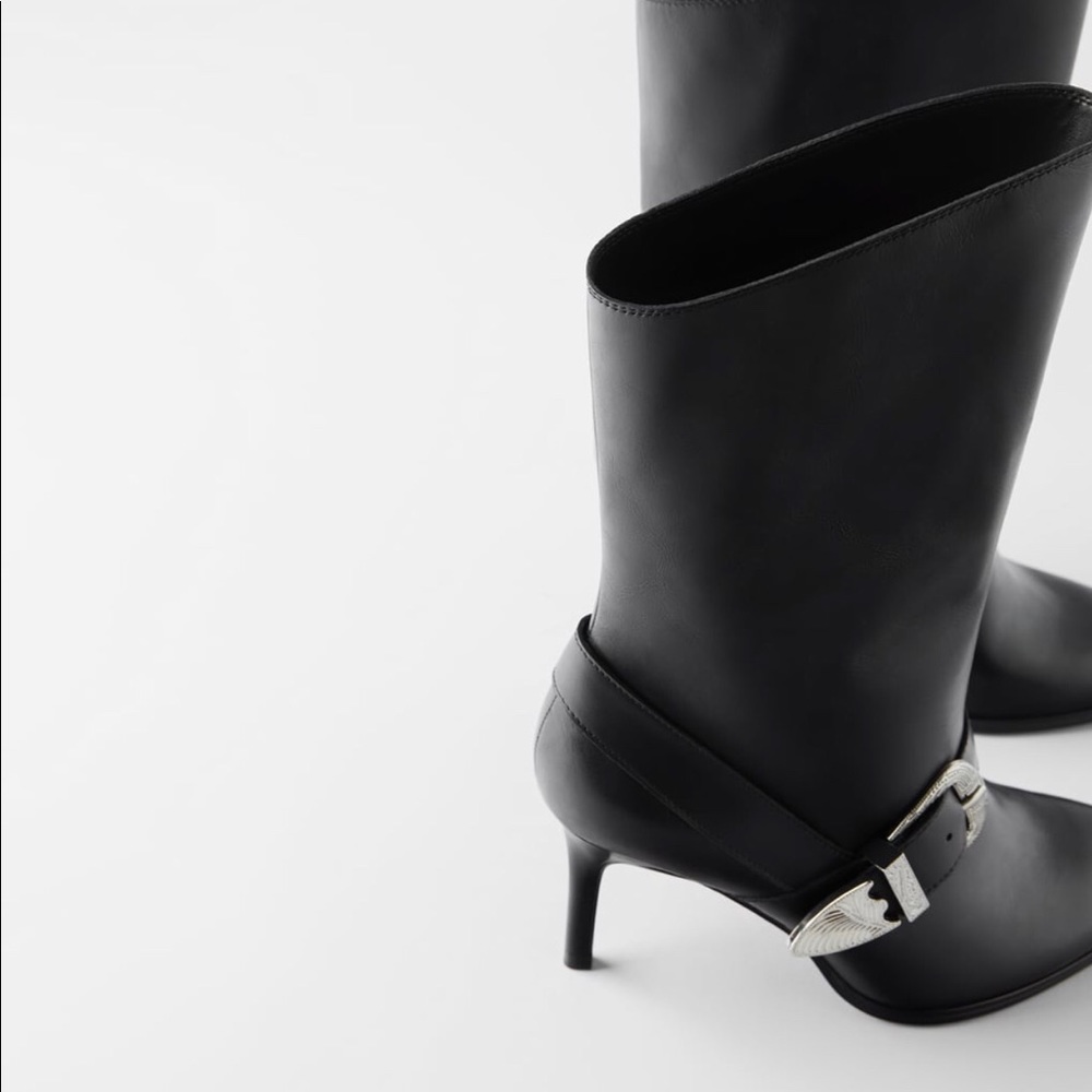 Zara New black leather buckle boots. Size 6 - Picture 3 of 4